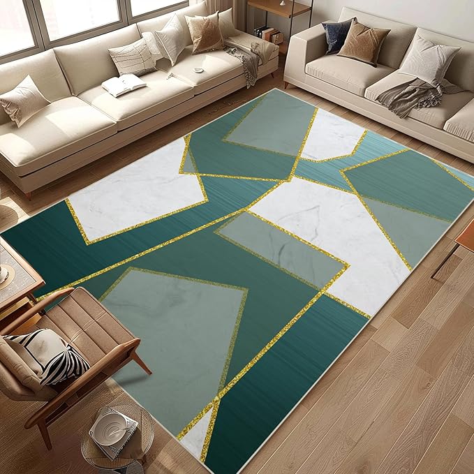 Area Rug 4x6 Entryway Green Marble Geometric Modern Abstract Rectangular Rugs Machine Washable Soft Rug Carpet Area Rug for Entrance Beside Living Room Bedroom Dining Room Office Indoor