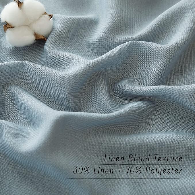 NICETOWN Linen Flax Semi Sheer Curtains 94" Length, Grommet Window Treatments Privacy Added with Light Penetration Vertical Drapes for Loft/Home Office, Stone Blue, W55 x L94, 2 Panels