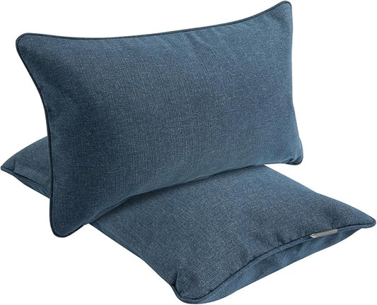 Waterproof Outdoor Lumbar Pillow Covers Set of 2,Home Decor for Garden Patio Furniture,Couch,Sofa 12"x20" Inch Decorative Pillows Cover Only,NO Insert(Denim Blue)