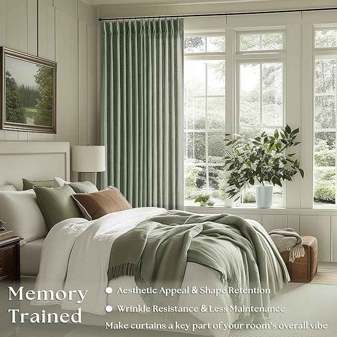 120 Inch Curtains High Ceiling Tall Curtains 2 Panels Set for Living Room Pinch Pleated with Hooks Rings Back Tab Bohemian Semi Sheer Drapes Cottage Long Large Window Drapes 120 Length Sage Green