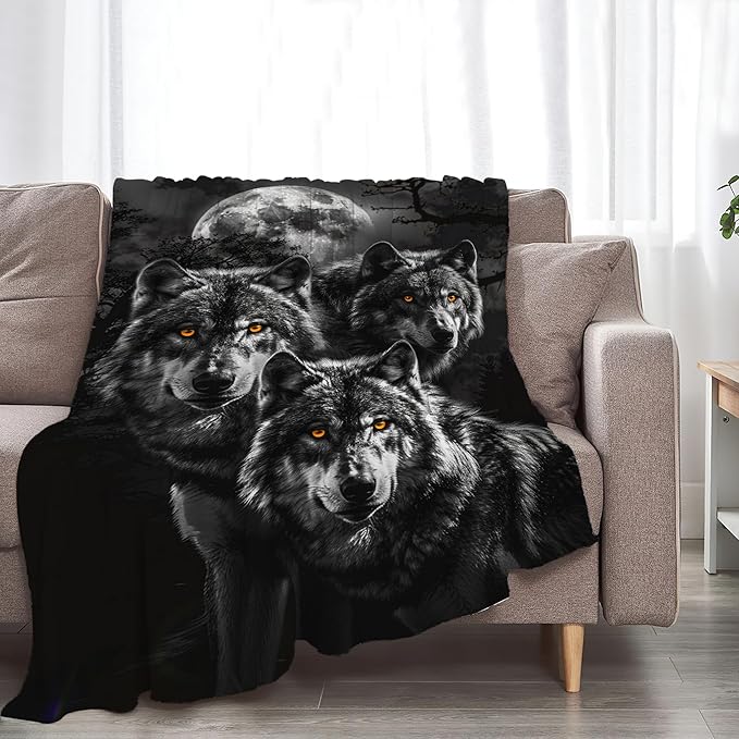 Wolf Throw - Animal Fleece Blanket for Girls, Women, Men & Boys - Soft, Warm & Cozy - 50"x40"
