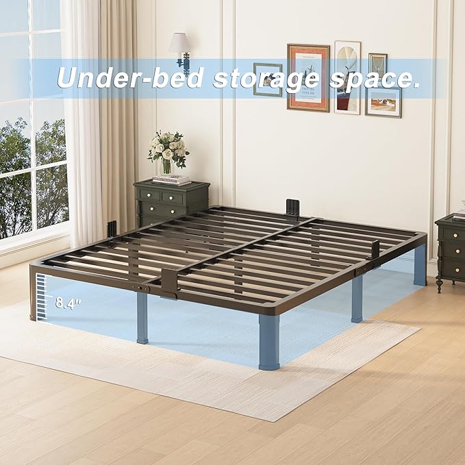 10 inch King Size Bed Frame with Round Corner Legs Mattress Slide Stopper,Low Profile Heavy Duty Metal Platform,Steel Slat Support,No Box Spring Needed,Easy Assembly,Noise Free