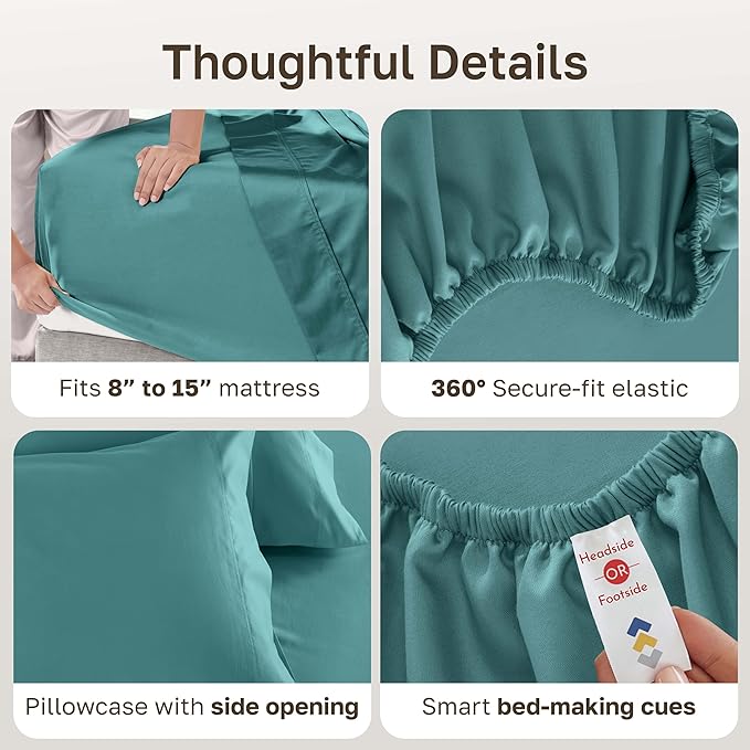 California Design Den Twin XL Bed Sheets Cotton Set - Luxury 600 Thread Count Sateen, 100% Cotton Sheet Set with Deep Pockets, Soft Hotel-Quality Bedding - Teal Sheets