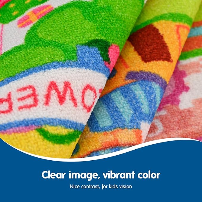 Booooom Jackson Enchanting Kids Pink Castle Rug with Cartoon Park-Flower,Shoes,Clothes,House Design-Perfect for Imaginative Play-Cozy Princess Rug-Ideal for Playrooms and Bedrooms