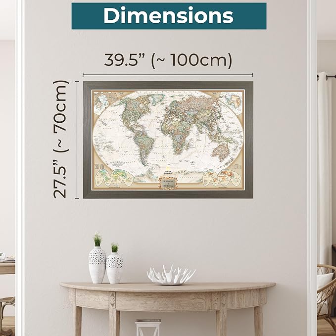 Push Pin Travel Maps Customizable Wall Art - Executive World - Barnwood Gray - Personalized Framed Pin Map, Includes 150 Pins - Handcrafted in USA - 27.5" x 39.5"
