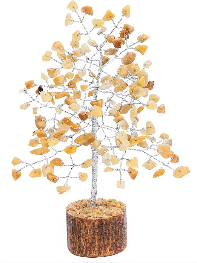 "Yellow Aventurine Healing Crystal Tree Bonsai, Desk Decor for Women Room & Office Decor Spiritual Gift Meditation Crystals for Home room decor cute house warming gifts for women Mom Birthday 7-8"""