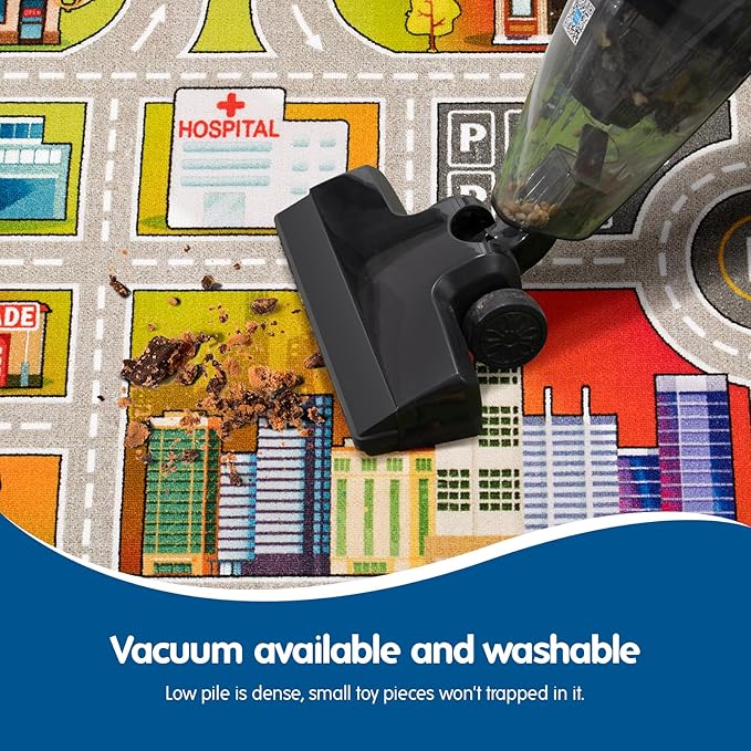 Booooom Jackson Kids Car Rug Play Mat 60x32 inches,Car Mat,Non Slip Kids Rug for Bedroom Boys Playroom,Play Carpet for Trucks,Fun Area Rug,Around City Town Carpet