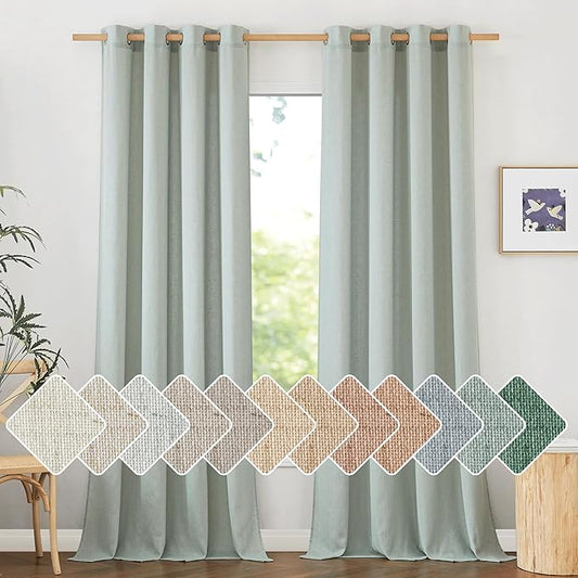 NICETOWN Flax Linen Sage Green 120 inch Curtains for Bedroom, Grommet Privacy Added with Light Filtering Linen Window Treatments for Farmhouse/Living Room, W55 x L120, 2 Panels