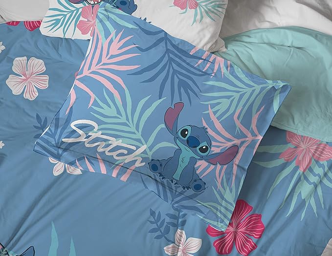 Jay Franco Disney Lilo & Stitch Paradise Dream 7 Piece Queen Bed Set - Includes Reversible Comforter & Sheet Set Bedding - Super Soft Fade Resistant Microfiber (Official Disney Product)