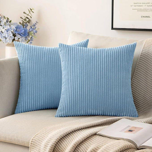 MIULEE Winter Pack of 2 Corduroy Pillow Covers Soft Soild Cushion Cases Decorative Square Throw Pillow Covers Baby Boy Blue Pillowcases for Sofa Bedroom Car 18 x 18 Inch 45 x 45 Cm