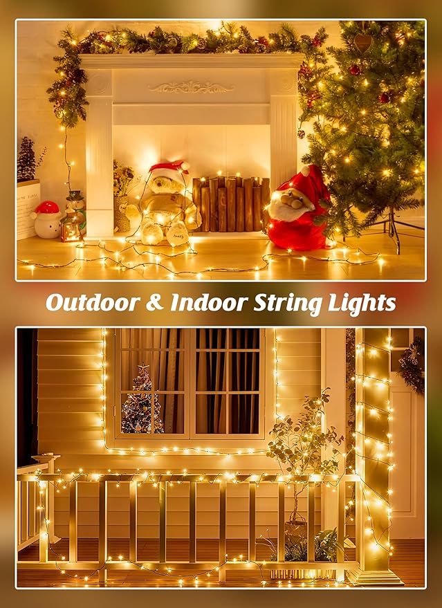 Brightown 2 Pack Solar Christmas Lights, Total 92FT 240 LED Solar String Lights Outdoor Waterproof Green Wire with 8 Modes, Solar Fairy Light for Garden Yard Patio Party Decors, Warm White