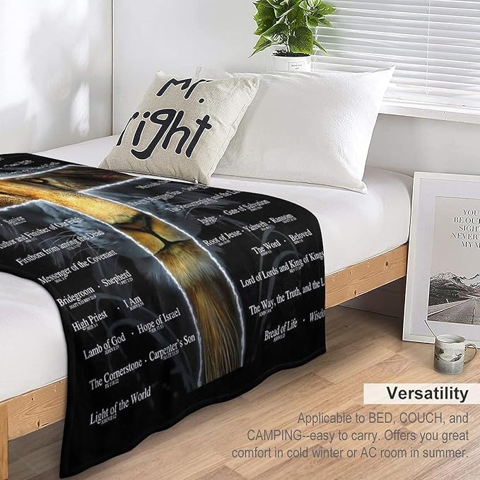 Christian Lion Scripture Jesus Throw Blanket for Women Men Kids Adults, Soft Warm Cozy Fleece Blanket for Couch Sofa Bed, 40"x50"