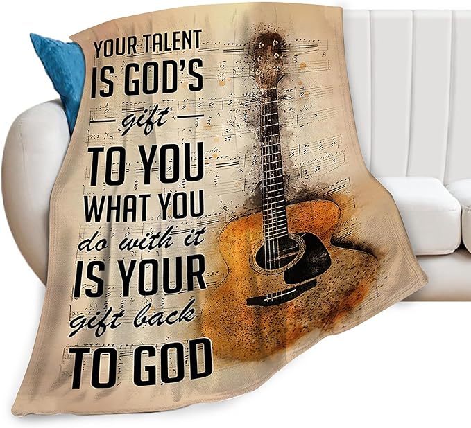 Guitar Music Throw Blanket for Girls, Women, Men, Kids, Adults - Soft Warm Cozy Fleece for Couch, Sofa, Bed 60"x80"