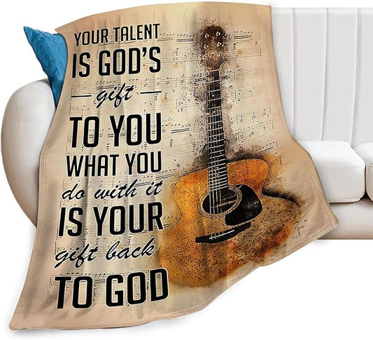 Guitar Music Throw Blanket for Girls, Women, Men, Kids, Adults - Soft Warm Cozy Fleece for Couch, Sofa, Bed 60"x80"