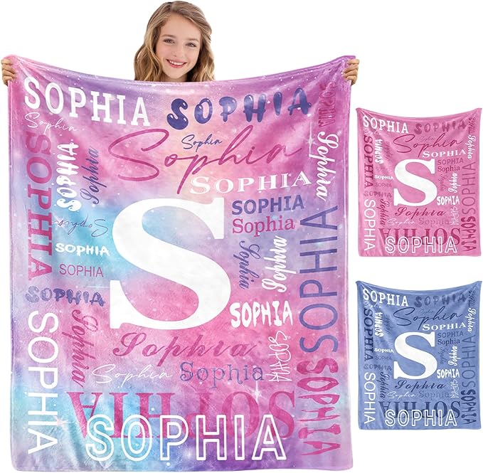 Ships Next Day, Personalized Blanket for Teen Boys Girls, Custom Blanket with Name Customized Flannel Throw Christmas Birthday Blanket Gifts for Kids or Adult