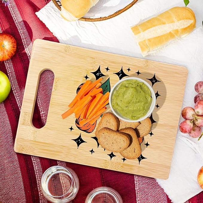 SPBL&L Halloween Cherry Pumpkin Fall Cutting Board, Halloween Gifts for Women, Pumpkin Kitchen Decor, Coquette Spooky Autumn Girly Decorative Bamboo Cutting Chopping Board for Kitchen