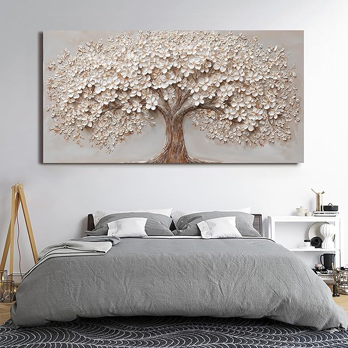 Canvas Wall Art Decor Oversized Wall Art Pictures for Living Room Tree of Life Wall Art Decor Canvas Art Wall Decor Modern Large White Wall Art Prints Artwork for Walls Bedroom Office Decor 29" X 58"