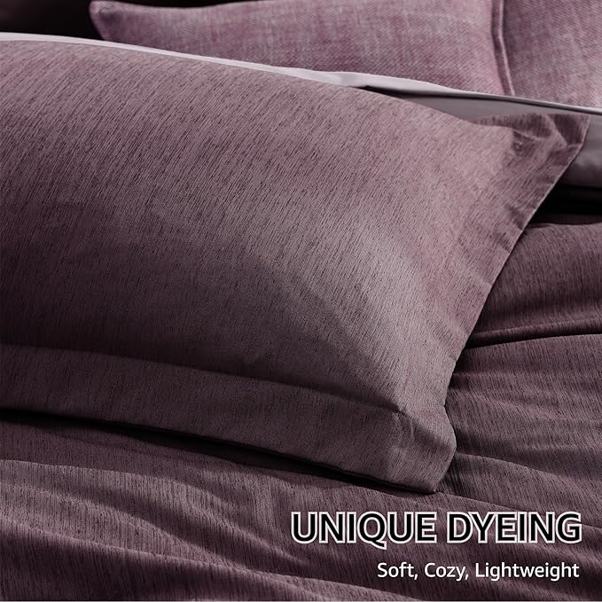 Monbix King Size Comforter Set, Italian Plum King Bedding Set Reversible, 7 Pieces, Cationic Dyeing Bed in a Bag King with Comforter, Sheets, Pillowcases & Shams