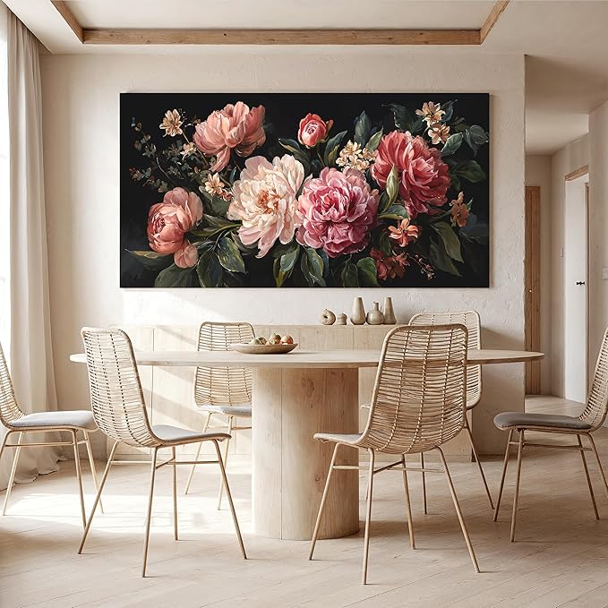 Canvas Wall Art Decor Colorful Flower Canvas Oversized Wall Art For Living Room Black Vintage Botanical Wall Art Pictures Canvas Prints Artwork For Home Bedroom Office Room Wall Decor 29×58 Inch