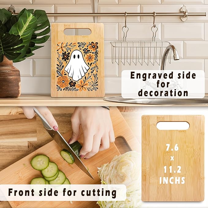 SPBL&L Boho Fall Floral Halloween Ghost Cutting Board, Halloween Gifts for Women, fall kitchen decor, Flower Ghost Decorative Bamboo Cutting Chopping Board for Kitchen