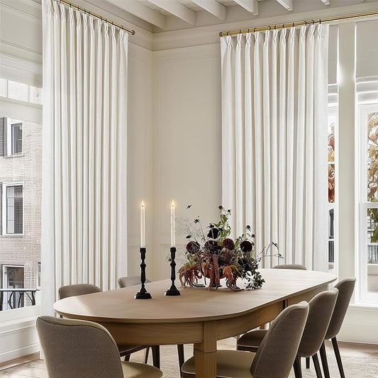 102 Inch Long Curtains Extra Wide 70 Inch Width Pinch Pleat Linen Curtains for Living Room Cream Light Filtering Privacy Pleated Hooks Rings Back Tab for Sliding Door 1 Panel