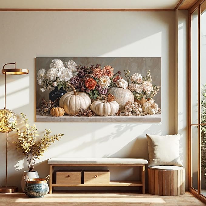 Canvas Wall Art Decor White Flower Large Wall Art Decor For Living Room Pictures Wall Decor Colorful Vintage Botanical Wall Art Pictures Prints For Home Bedroom Office Room Wall Decor 24×48 In