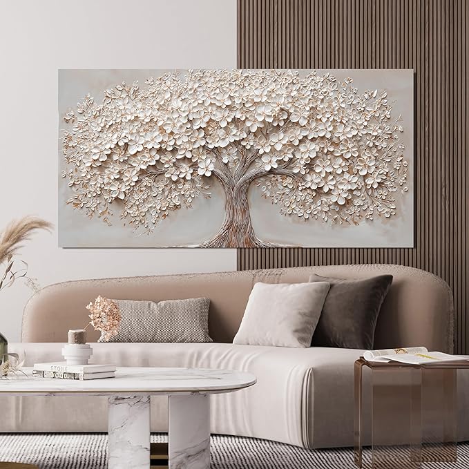 Canvas Wall Art Decor Botanical Large Wall Art Pictures for Living Room Canvas Art Wall Decor Oversized Tree of Life Wall Art Decor Modern White Wall Art Prints Artwork for Walls Bedroom Office Decor 39" X 78"