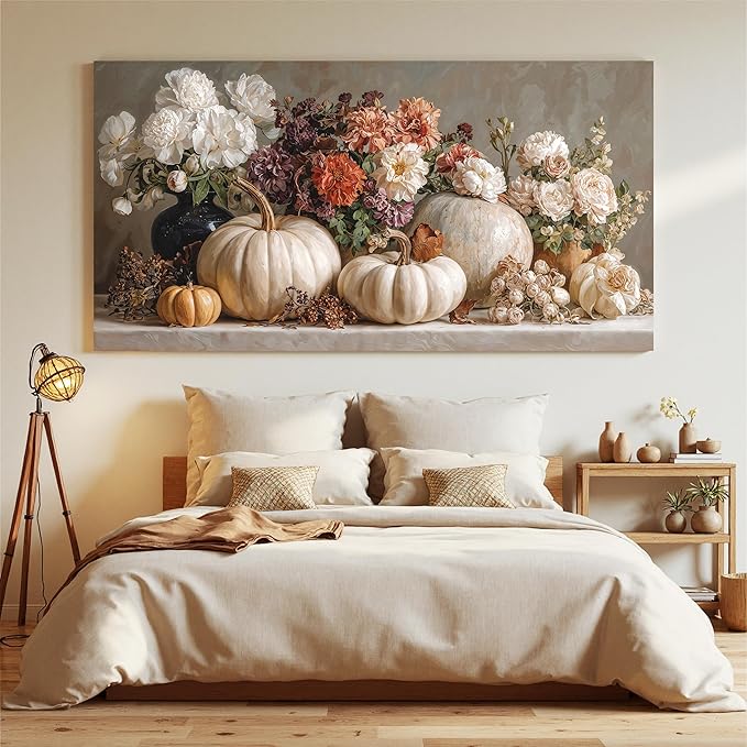 Dimpaga Oversized Wall Art Decor White Flower Canvas Wall Art For Living Room Pictures Wall Decor Colorful Vintage Botanical Wall Art Decor Pictures Prints For Bedroom Office Room Wall Decor 29×58 In