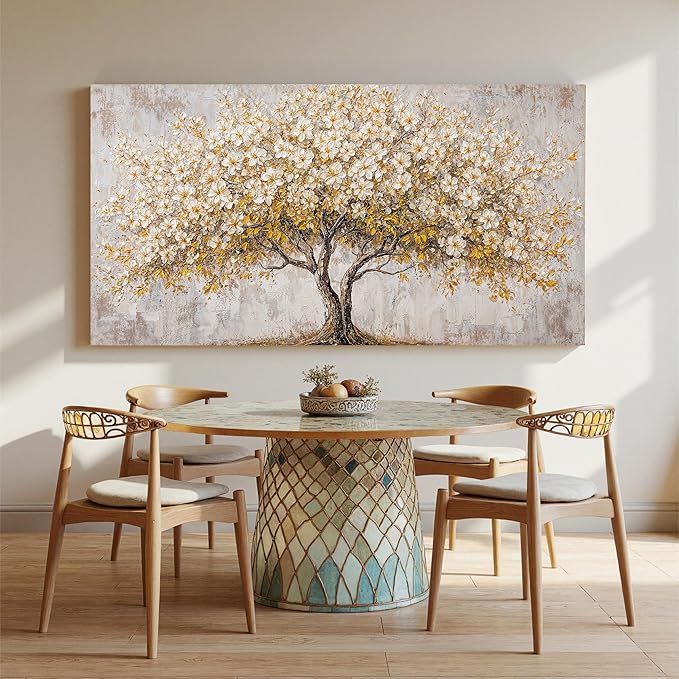 Canvas Wall Art Decor Gold Tree Of Life Oversized Wall Art For Living Room Pictures Wall Art Decor White Vintage Wall Art Prints Decorative Painting Artwork For Bedroom Office Room Wall Decor 29×58 In