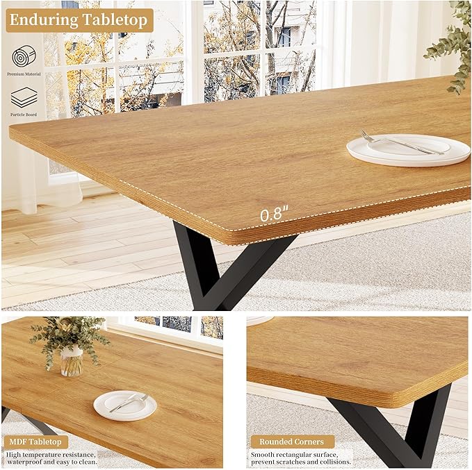 63" Modern Dining Table for 6 People, Large Rectangle Kitchen Table with X-Shaped Legs, Industrial Dining Room Furniture for Dinner, Apartment, Oak