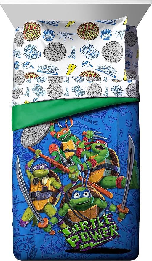 Jay Franco Nickelodeon Teenage Mutant Ninja Turtles Full Comforter Set - 7 Piece Bedding Includes Sheet Set & Pillow Covers - Super Soft Mutant Mayhem Microfiber Bed Set