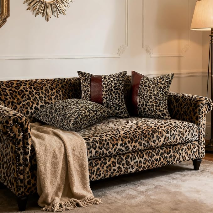 Brown Leopard Print Pillow Covers 18x18 Inch Set of 2, Cheetah Decorative Textured Boucle Throw Pillow Cover Modern Pillowcases Cushion Cover for Couch Sofa Bed Living Room Home Decor