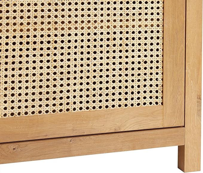 Walker Edison Sasha 2-Door Sideboard Buffet with Arched Rattan Panels, 58 Inch, English Oak