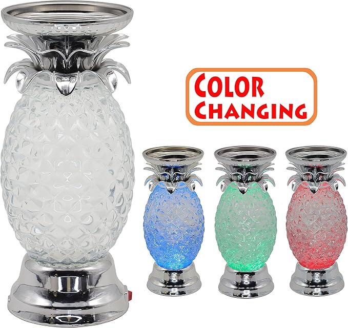 YAKii 9.5" Pineapple LED Color Changing Shine Lamp,Swirling Water Waves Lamp Kid Safe Battery/USB Cable Operated,Table Lamp Candle Holder Table Decoration Silver(Pack of 2)