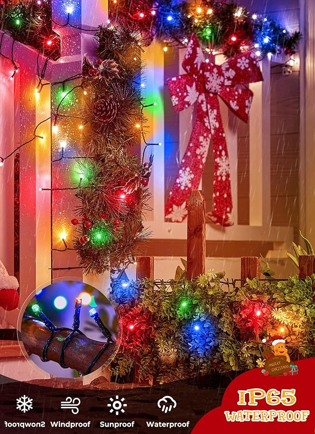 Brightown Solar Christmas Lights Outdoor, 4 Pack Total 184FT 480 LED Solar String Lights Outdoor Waterproof Green Wire with 8 Modes, Solar Fairy Light for Garden Yard Patio Party Decors, Multicolor