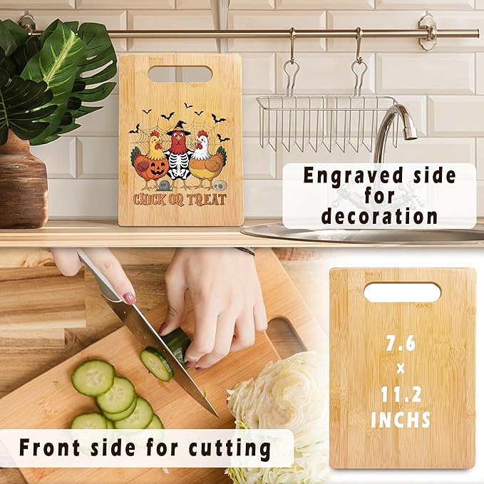 SPBL&L Halloween Chicken Gothic Skeleton Cutting Board, Halloween Gifts for Women, Chicken Gifts, Chick Or Treat Spooky Season Witchy Decorative Bamboo Cutting Chopping Board for Kitchen