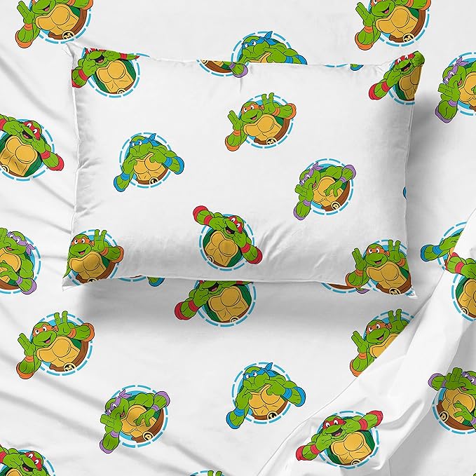 Jay Franco Nickelodeon Teenage Mutant Ninja Turtles Green Bricks 4 Piece Toddler Bed Set - Includes Reversible Comforter & Sheet Set Bedding - Super Soft Fade Resistant Microfiber