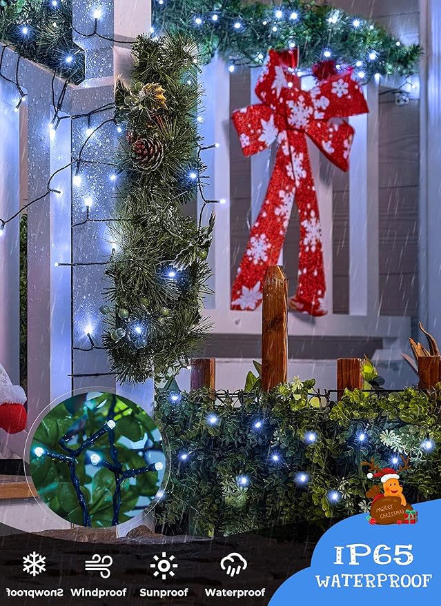 Brightown 4 Pack Solar Christmas Lights Outdoor, Total 184FT 480 LED Solar String Lights Outdoor Waterproof Green Wire with 8 Modes, Solar Fairy Light for Garden Yard Patio Party Decors, Cool White