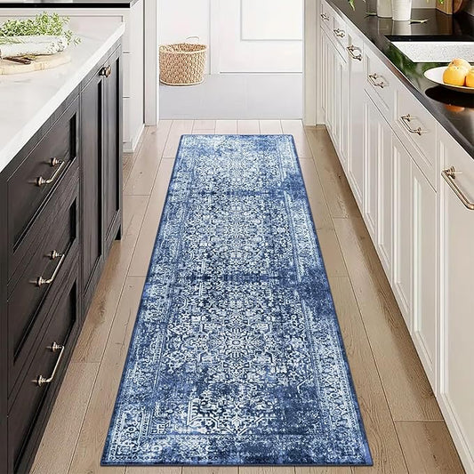 vivorug Runner Rug 2'x7' Vintage Washable Non-Slip Runners for Hallways Kitchen Entryway Laundry Room Carpet Hallway Runner Navy Blue