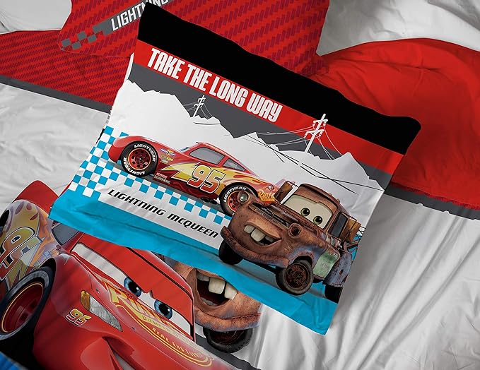 Jay Franco Disney Pixar Cars Racing Machine 7 Piece Queen Bed Set - Includes Comforter & Sheet Set - Bedding Features Lightning McQueen - Super Soft Fade Resistant Microfiber