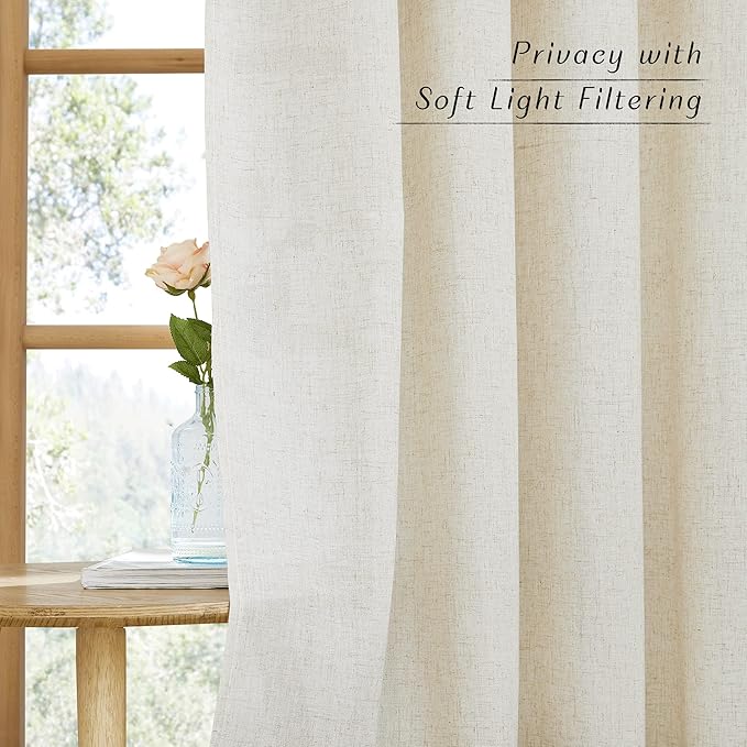 NICETOWN Flax Natural Linen 78 inch Curtains for Doorway, Grommet Thick Flax Linen Door Curtains Privacy Assured with Light Filtering for Bedroom/Living Room, W42 x L78, 2 Panels