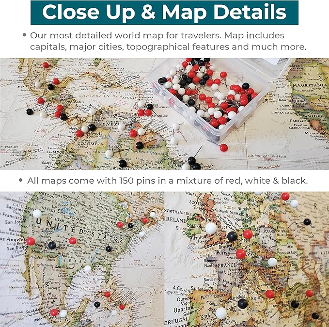 Push Pin Travel Maps Customizable Wall Art - Executive World - Solid Wood Cherry - Personalized Framed Pin Map, Includes 150 Pins - Handcrafted in USA - 27.5" x 39.5"