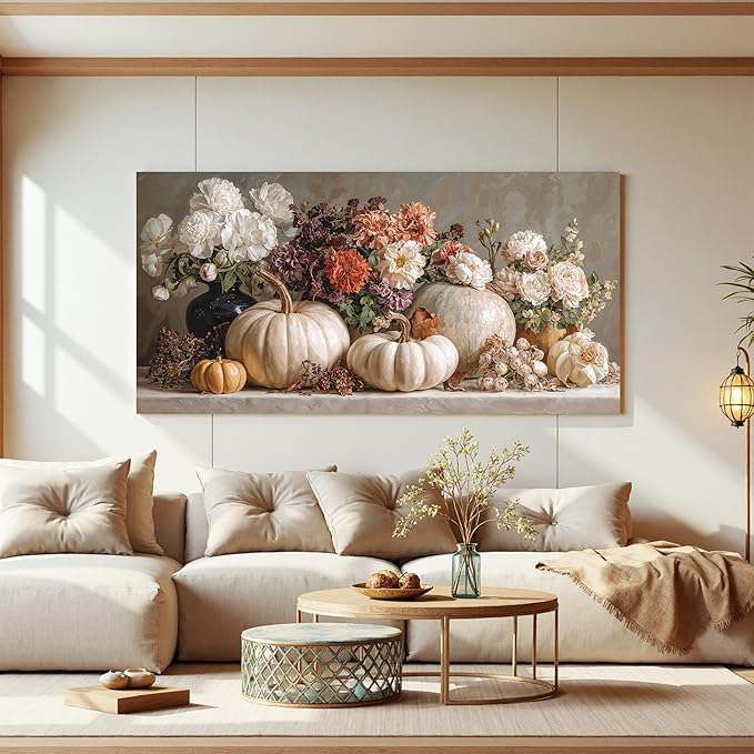 Canvas Wall Art Decor White Flower Large Wall Art Decor For Living Room Pictures Wall Decor Colorful Vintage Botanical Wall Art Pictures Prints For Home Bedroom Office Room Wall Decor 24×48 In
