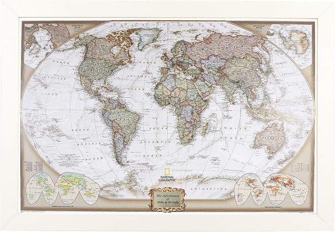Push Pin Travel Maps Customizable Wall Art - Executive World - Textured White - Personalized Framed Pin Map, Includes 150 Pins - Handcrafted in USA - 27.5" x 39.5"