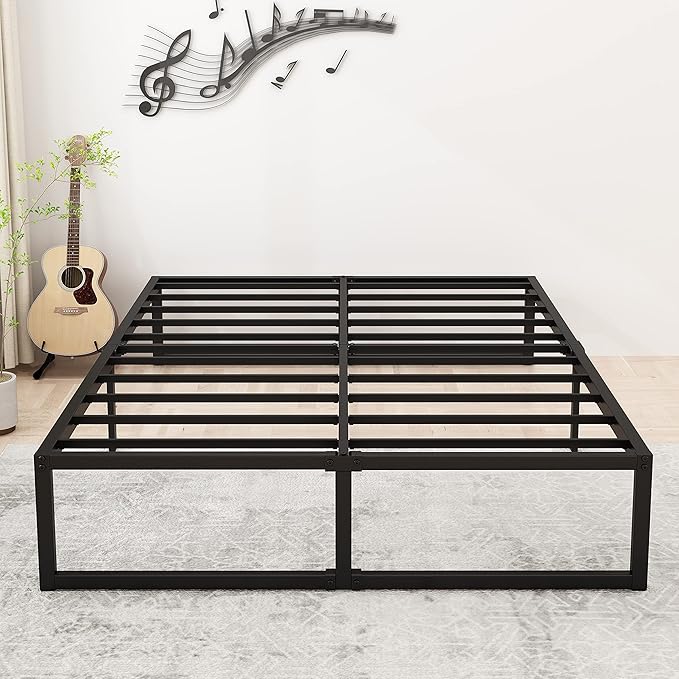 16 Inch California King Bed Frames No Box Spring Needed Heavy Duty Metal Cal King Platform for Mattress Foundation, Noise Free, Easy Assembly, Black