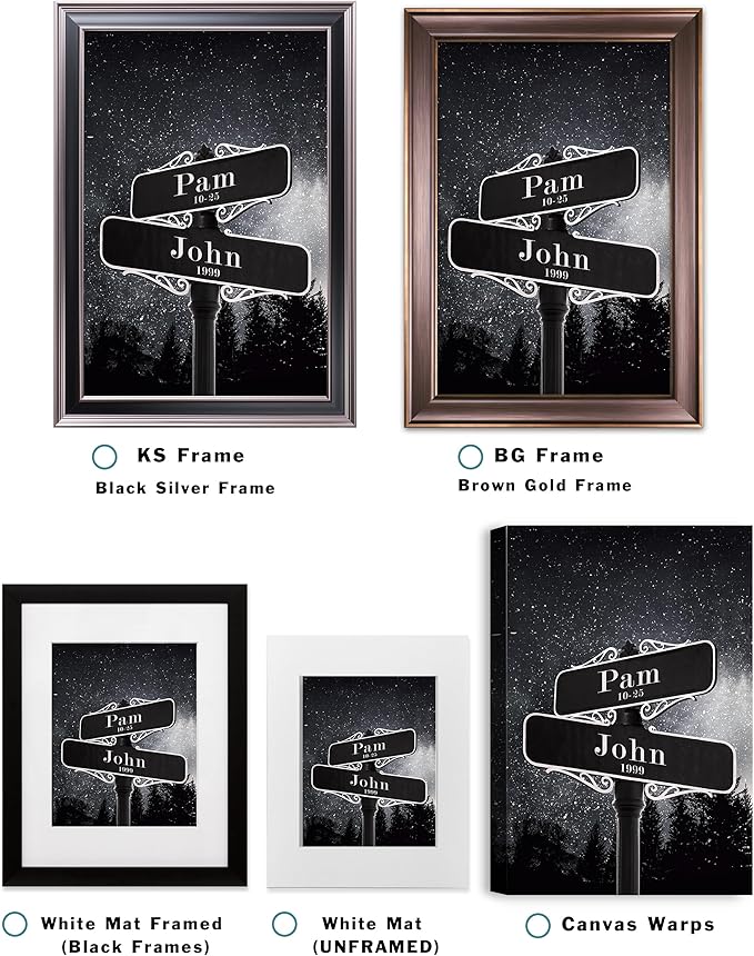 BOTTEGAARTS Lovers Crossroads Street Sign Art Unique Personalized Photo or Canvas Prints with Couple's Names and Special Date on Sign,Perfect Present for Anniversary,Wedding,Birthday,Holidays