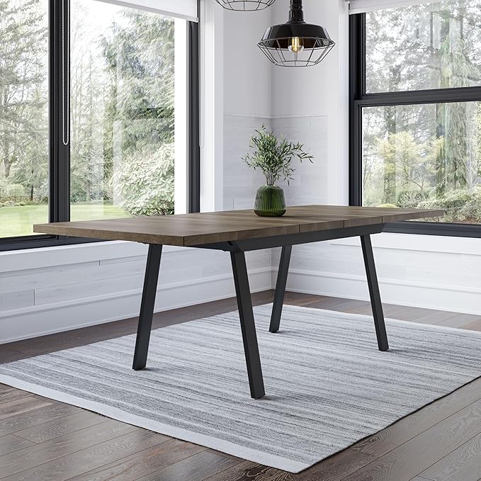 Amisco Kane Extendable Dining Table - Beige Solid Wood/Black Metal