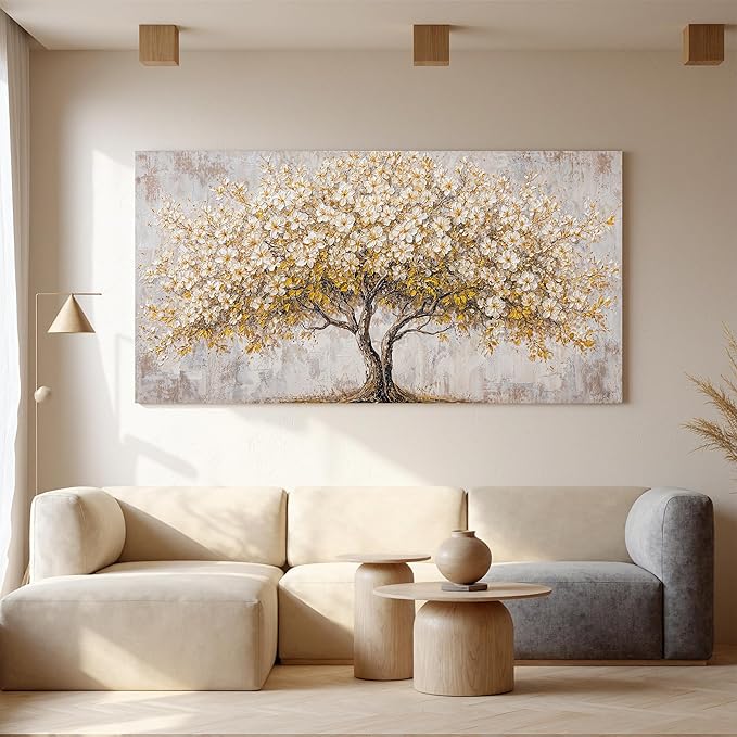 Canvas Wall Art Decor Gold Tree Of Life Oversized Wall Art For Living Room Pictures Wall Art Decor White Vintage Wall Art Prints Decorative Painting Artwork For Bedroom Office Room Wall Decor 29×58 In