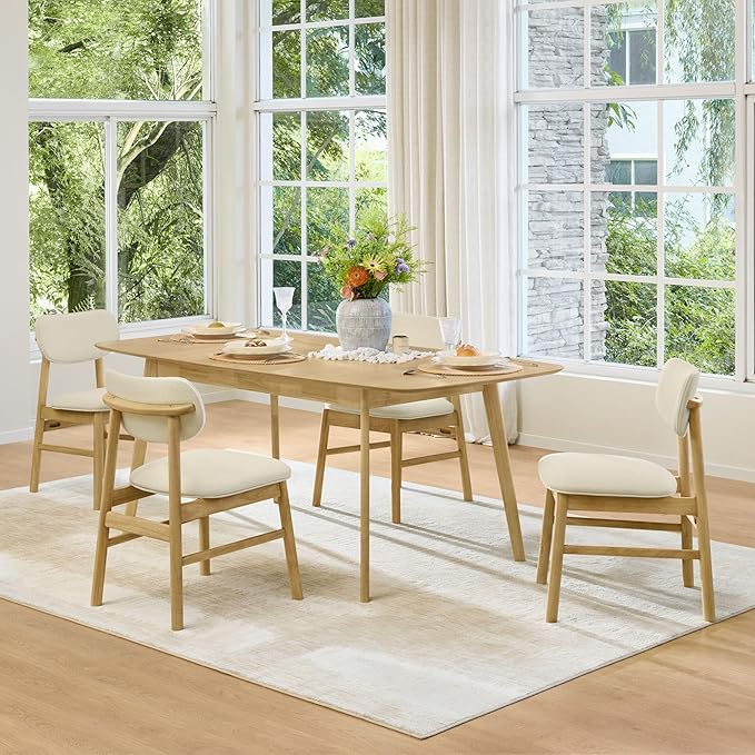 CHITA 59"-75" Extendable Dining Room Table for 4-6, Modern Wood Dining Table for Small Spaces, Kitchen, Space Saving Hidden Leaves, Solid Rubberwood Frame, Oak Venner