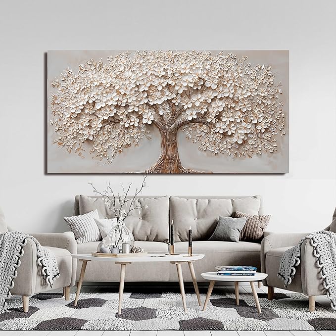 Canvas Wall Art Decor Oversized Wall Art Pictures for Living Room Tree of Life Wall Art Decor Canvas Art Wall Decor Modern Large White Wall Art Prints Artwork for Walls Bedroom Office Decor 29" X 58"